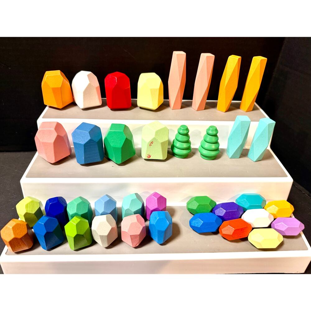 BESTAMTOY 32 PCS Wooden Sorting Stacking Rocks Stones building blocks stacking